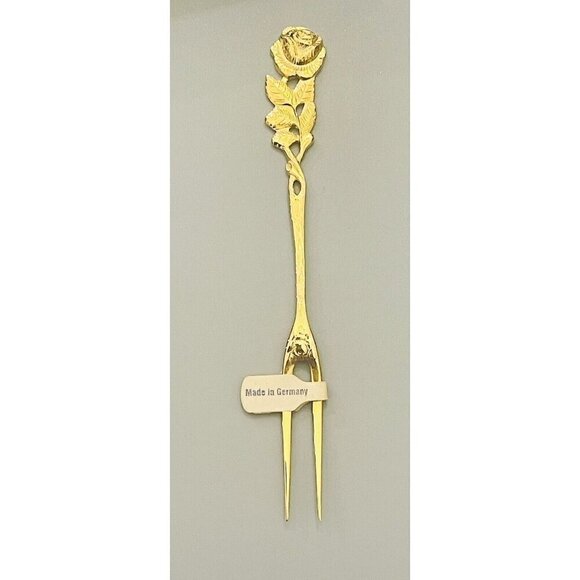 Vintage German Hildesheimer Rose 24k Gold Plated Cocktail Fork Appetizer Pickle - Picture 4 of 8